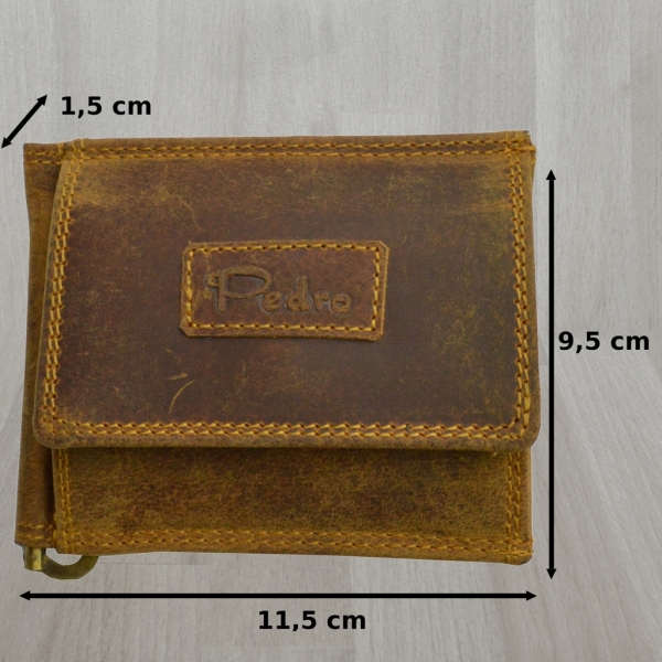 flevado Leder Dollarclip, Dollar-Clip Geldbörse Hand Made Portemonnaie mit Münzfach Büffelleder Wild